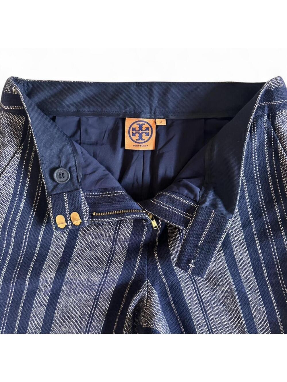 Tory Burch Navy Striped Ankle Pants Size 0 Straight Leg Wool Blend
